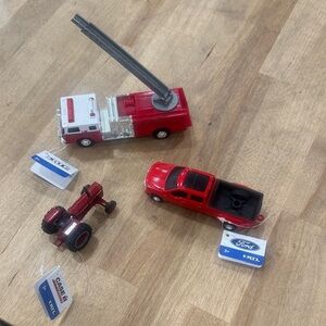 ERTL Firetruck, Dualie Red Pickup, and Tractor Lot